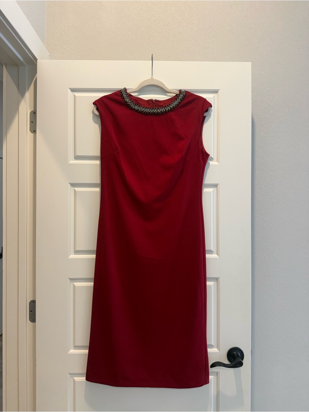 Liz Claiborne Red Midi Dress with Beaded Neckline